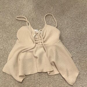 Beige Lace-Up Spaghetti Strap flowy top
